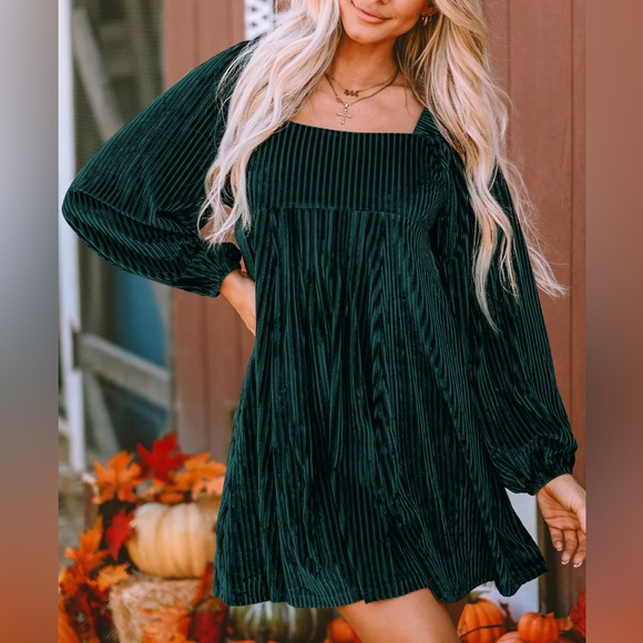 Elegant Green Velvet Dress - Picture 4 of 4